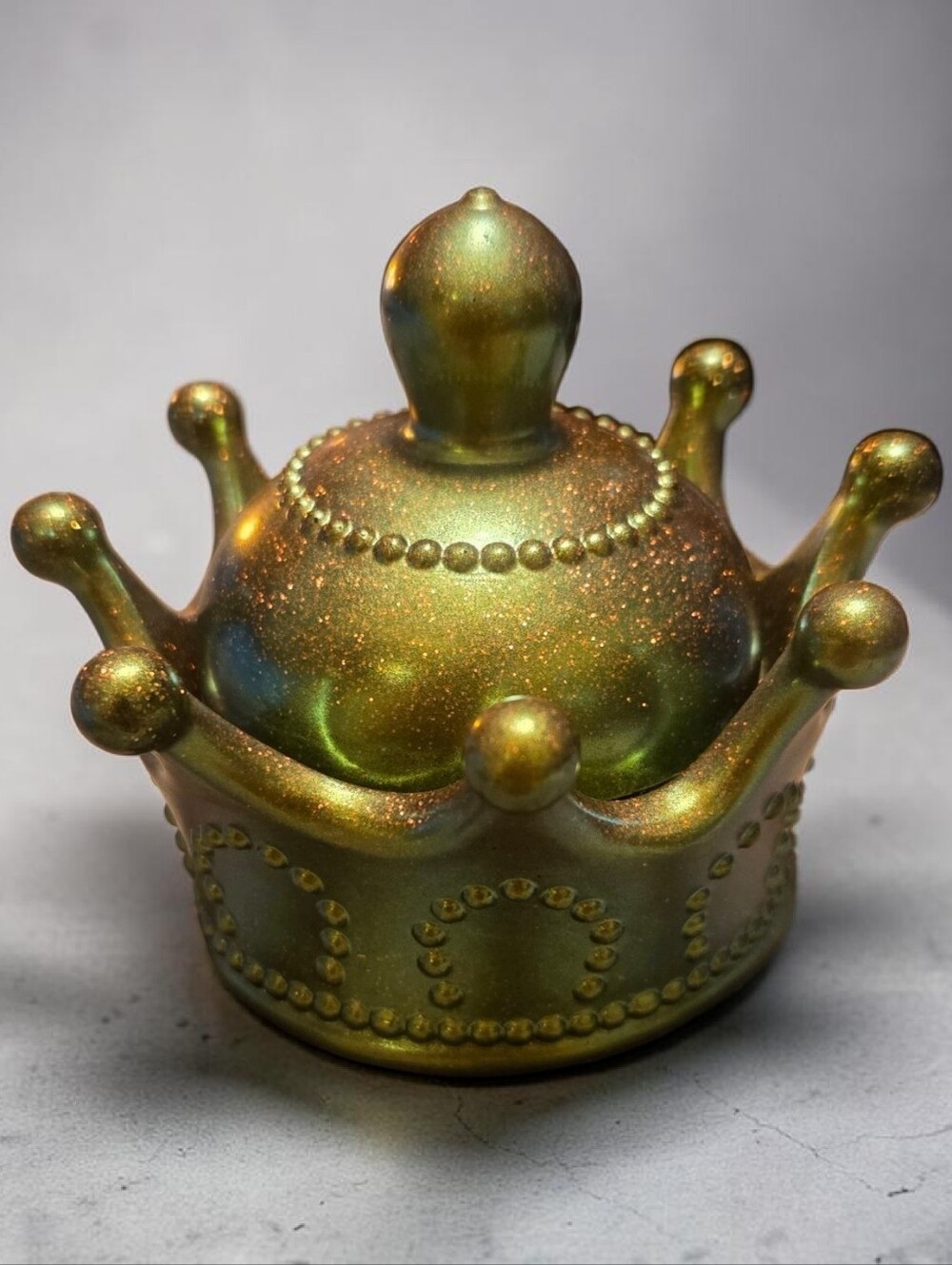 Shimmery Iridescent Gold Crown Trinket Box
